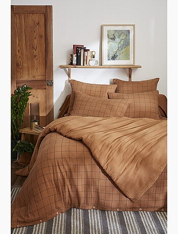 Housse de couette réversible - Gaze de coton tissée teinte - Grands carreaux - Gaïa Match