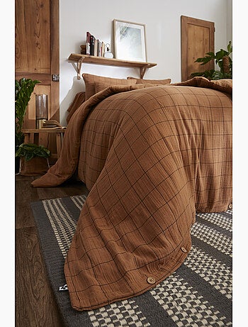 Housse de couette réversible - Gaze de coton tissée teinte - Grands carreaux - Gaïa Match
