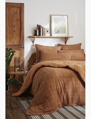 Housse de couette réversible - Gaze de coton tissée teinte - Grands carreaux - Gaïa Match