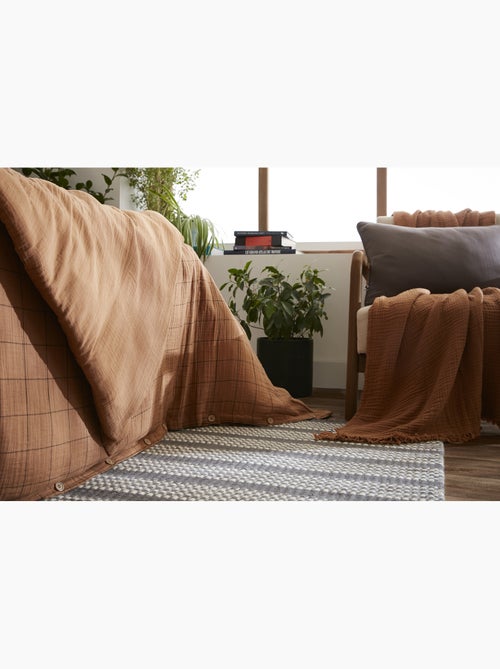 Housse de couette réversible - Gaze de coton tissée teinte - Grands carreaux - Gaïa Match - Kiabi