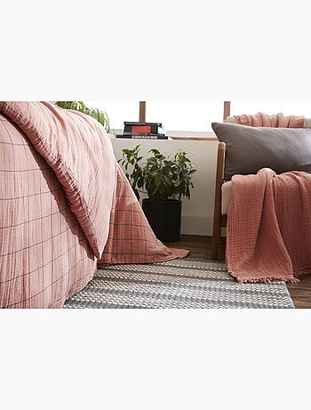 Housse de couette réversible - gaze de coton tissée teinte - grands carreaux - gaïa match