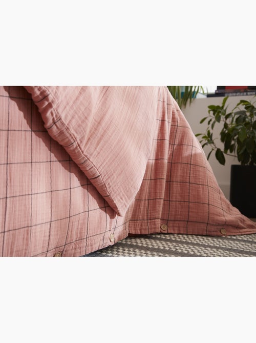 Housse de couette réversible - Gaze de coton tissée teinte - Grands carreaux - Gaïa Match - Kiabi