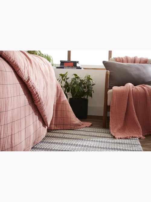 Housse de couette réversible - Gaze de coton tissée teinte - Grands carreaux - Gaïa Match - Kiabi