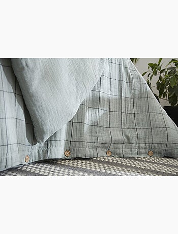 Housse de couette réversible - Gaze de coton tissée teinte - Grands carreaux - Gaïa Match