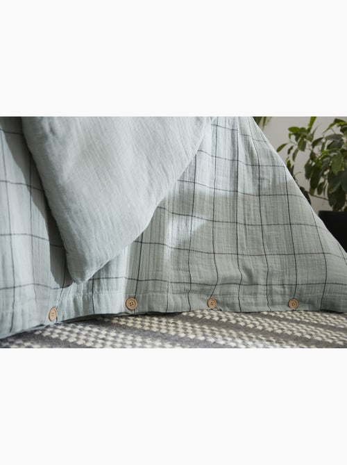 Housse de couette réversible - Gaze de coton tissée teinte - Grands carreaux - Gaïa Match - Kiabi