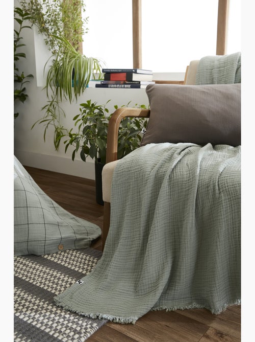Housse de couette réversible - Gaze de coton tissée teinte - Grands carreaux - Gaïa Match - Kiabi