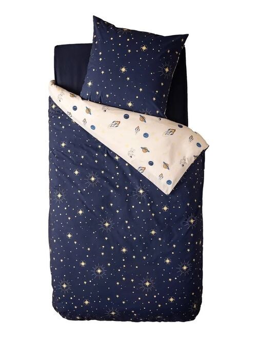 Housse de couette reversible + 1 taie 140 x 200 cm Voyage dans l espace - Kiabi