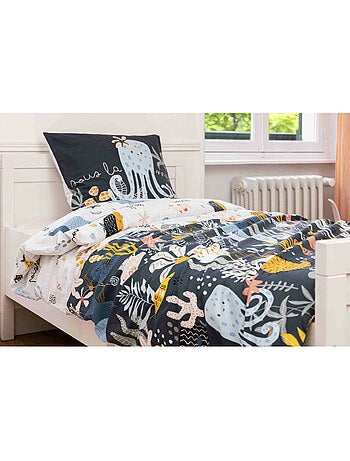 Housse de couette réversible + 1 taie d’oreiller – Coton 57 fils – Imprimé Octopia