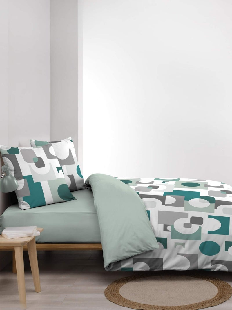 Housse de couette réversible + 1 taie d’oreiller – Coton 57 fils – Imprimé Octopia Bleu - Kiabi
