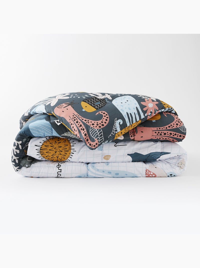 Housse de couette réversible + 1 taie d’oreiller – Coton 57 fils – Imprimé Octopia Bleu - Kiabi