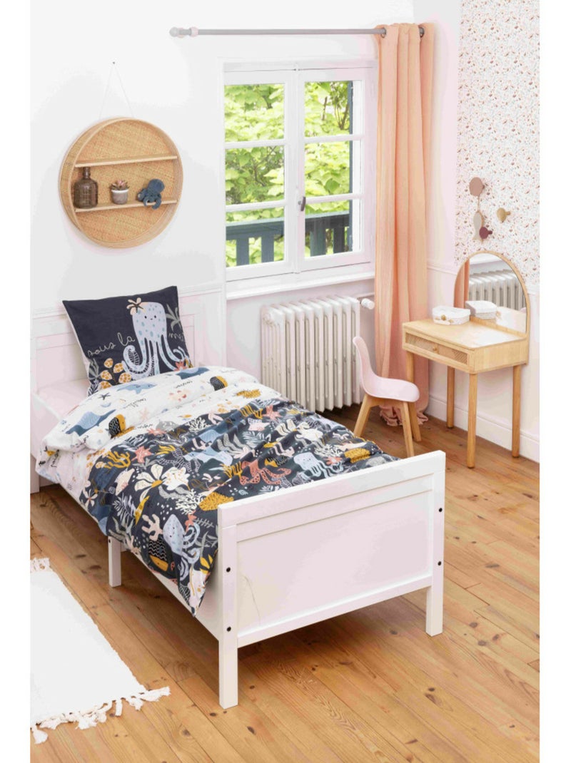 Housse de couette réversible + 1 taie d’oreiller – Coton 57 fils – Imprimé Octopia Bleu - Kiabi