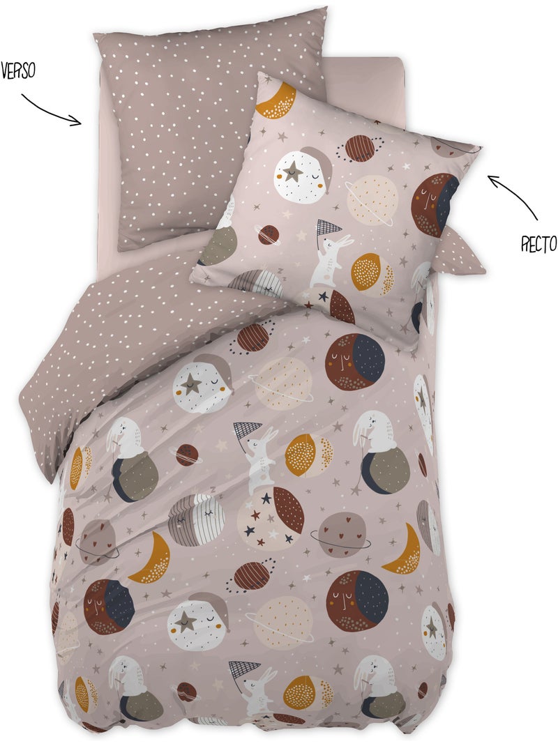 Housse de couette réversible + 1 taie d’oreiller – Coton 57 fils – SKY DREAM Rose - Kiabi