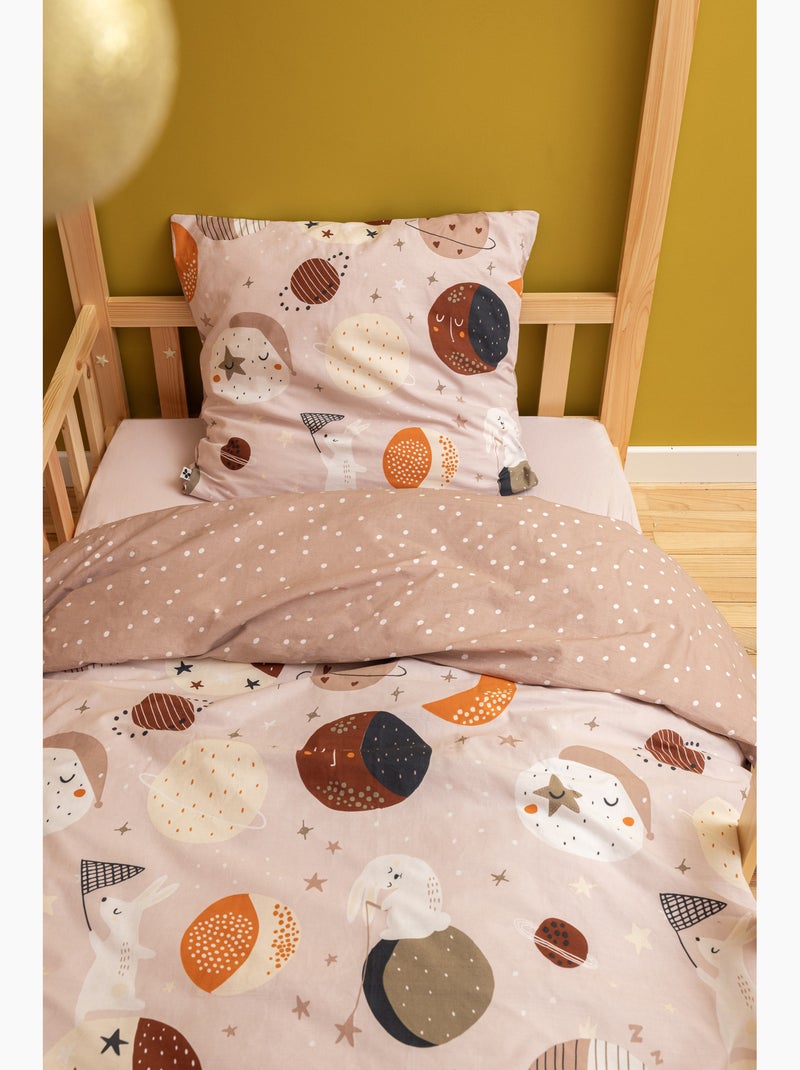 Housse de couette réversible + 1 taie d’oreiller – Coton 57 fils – SKY DREAM Rose - Kiabi