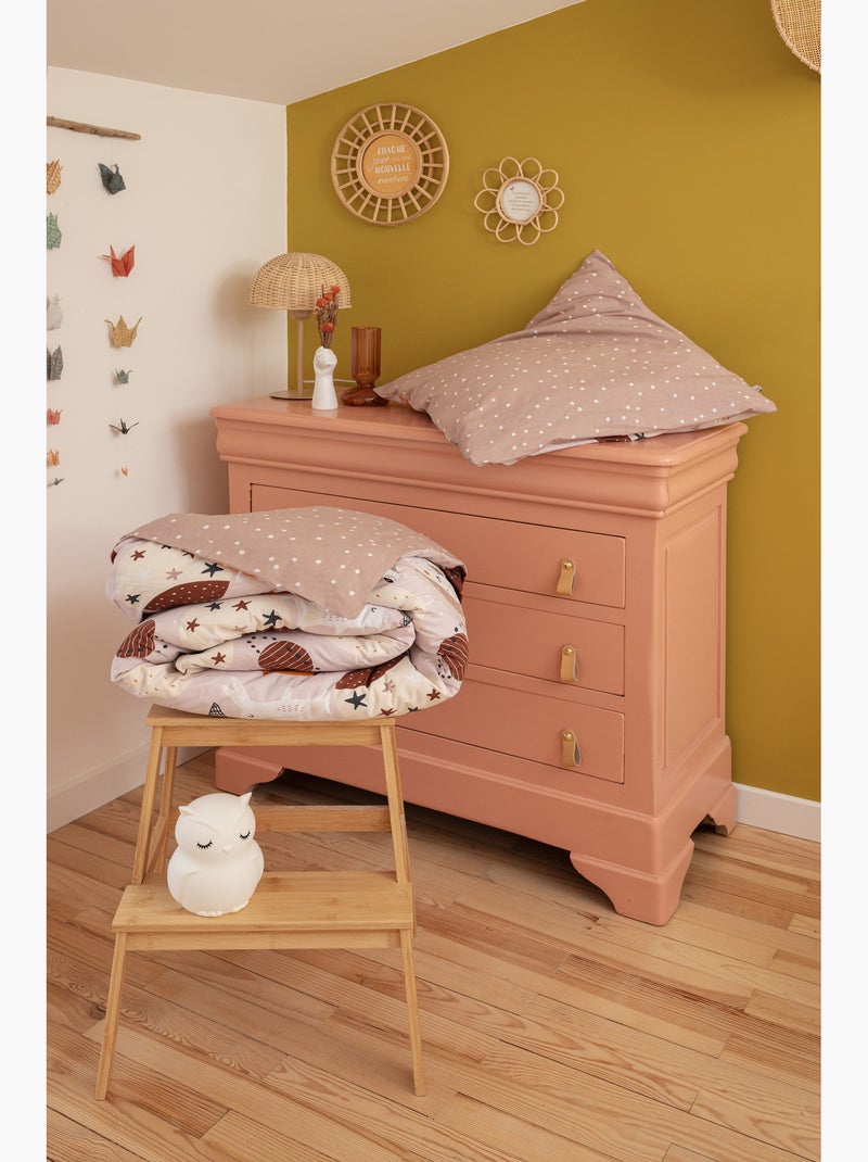 Housse de couette réversible + 1 taie d’oreiller – Coton 57 fils – SKY DREAM Rose - Kiabi