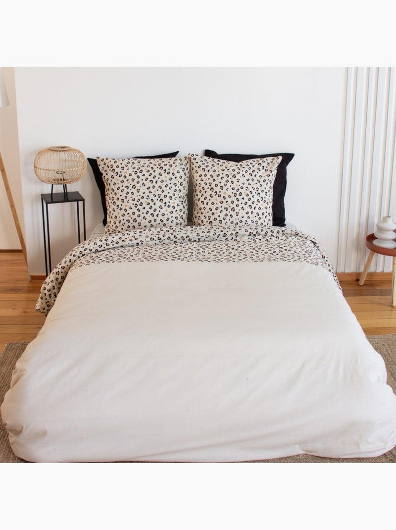 Housse de couette réversible 100% coton 52 fils + taie(s) d'oreiller Beige - Kiabi