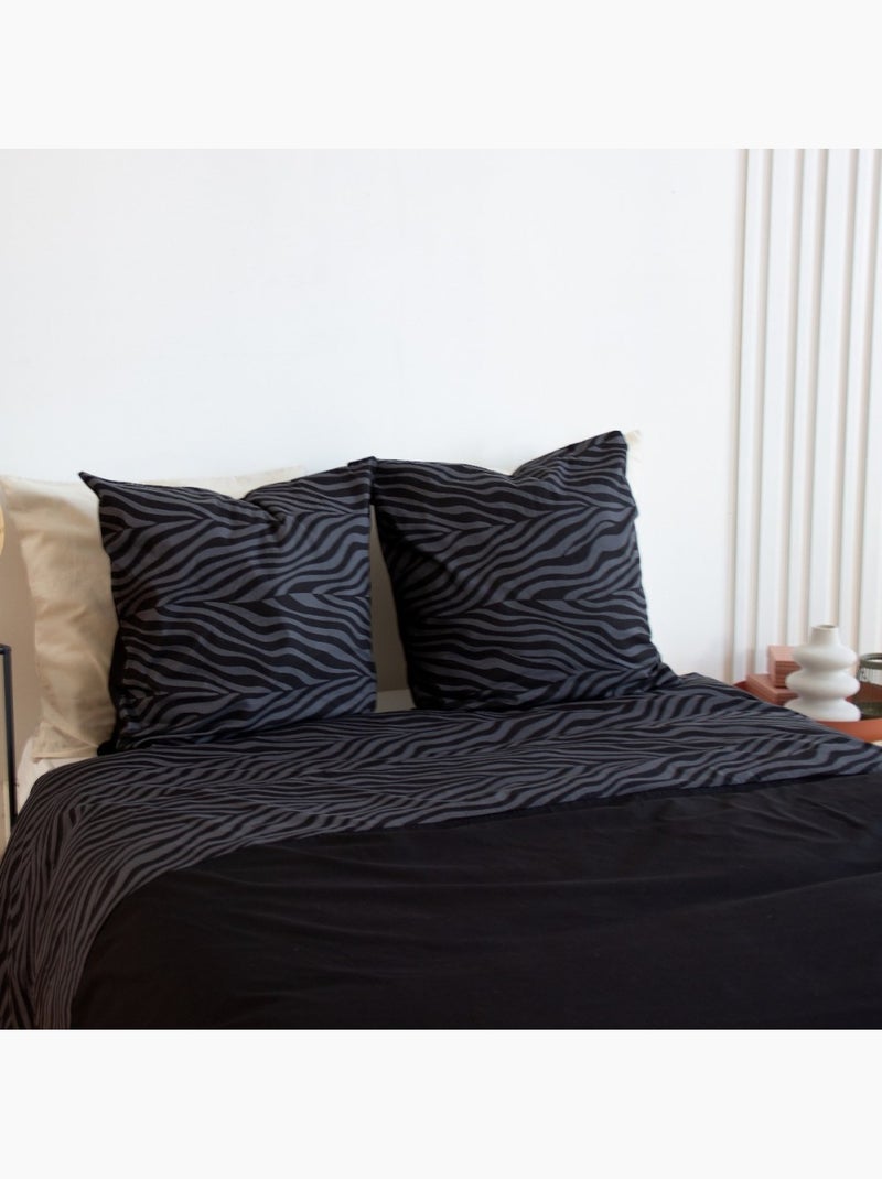 Housse de couette réversible 100% coton 52 fils + taie(s) d'oreiller Noir - Kiabi