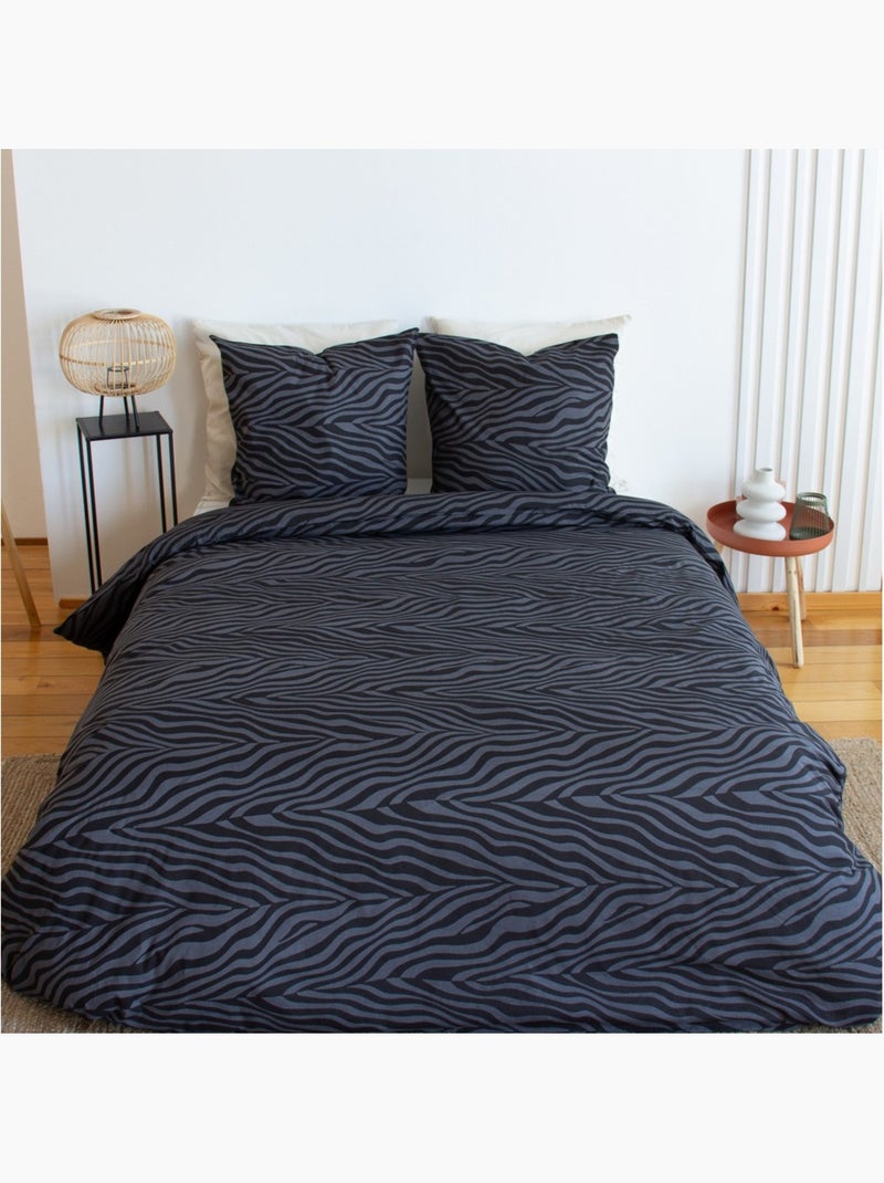 Housse de couette réversible 100% coton 52 fils + taie(s) d'oreiller Noir - Kiabi