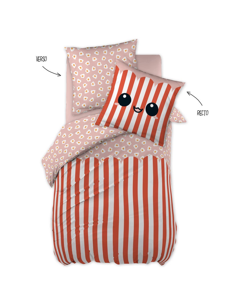 Housse de couette réversible + 2 taies d’oreiller - Fresh Popcorn Rouge - Kiabi