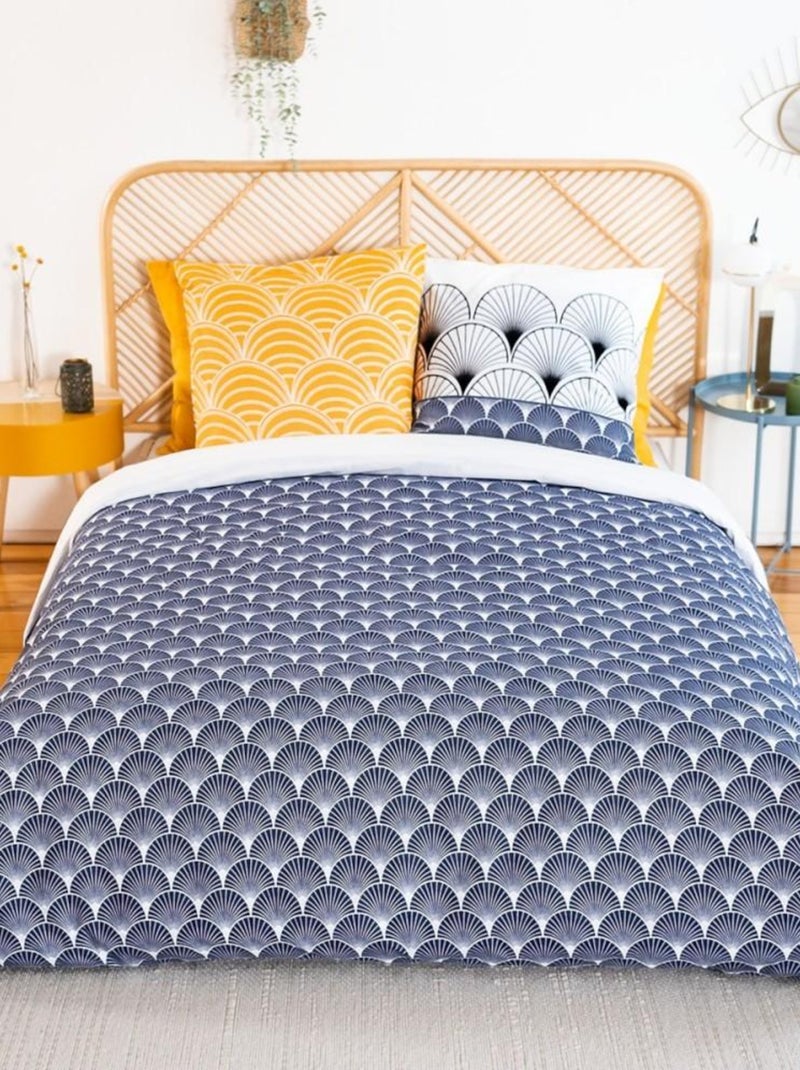 Housse de couette réversible 200x200 KERITA + 2 taies 100% coton adouci 57 fils/cm2 Bleu - Kiabi