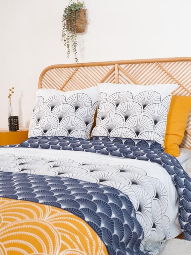 Housse de couette réversible 200x200 KERITA + 2 taies 100% coton adouci 57 fils/cm2 Bleu - Kiabi