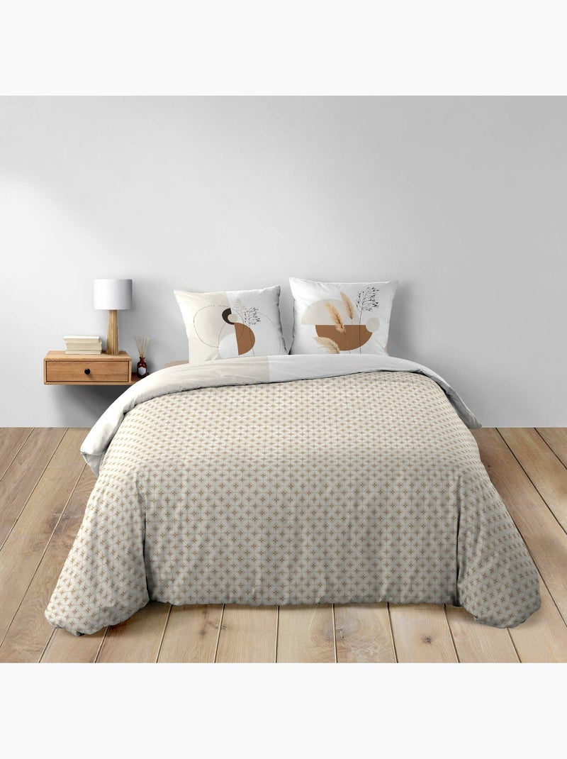 Housse de couette réversible 240x220 cm + 2 taies – Coton 42 fils – NATACHA Beige - Kiabi