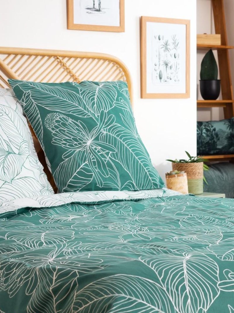 Housse de couette réversible 240x220 TILDA + 2 taies 100% coton adouci 57 fils/cm2 Vert - Kiabi