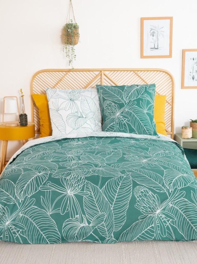 Housse de couette réversible 260x240 TILDA + 2 taies 100% coton adouci 57 fils/cm2 Vert - Kiabi