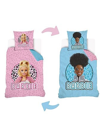 Housse de couette réversible Barbie 140x200 cm - 100% Coton - Rose et bleu