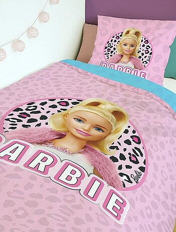 Housse de couette réversible Barbie 140x200 cm - 100% Coton - Rose et bleu