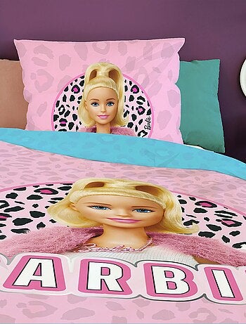 Housse de couette réversible Barbie 140x200 cm - 100% Coton - Rose et bleu