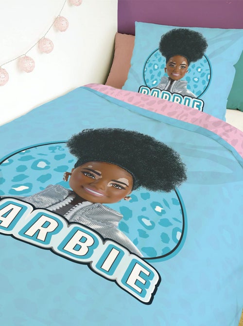 Housse de couette réversible Barbie 140x200 cm - 100% Coton - Rose et bleu - Kiabi