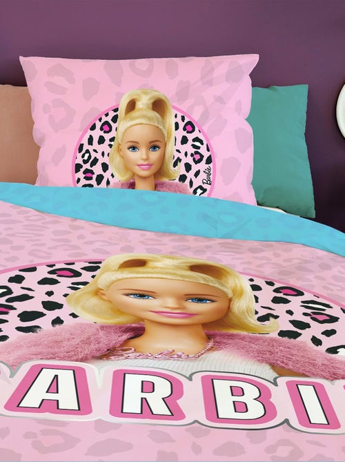 Housse de couette réversible Barbie 140x200 cm - 100% Coton - Rose et bleu - Kiabi
