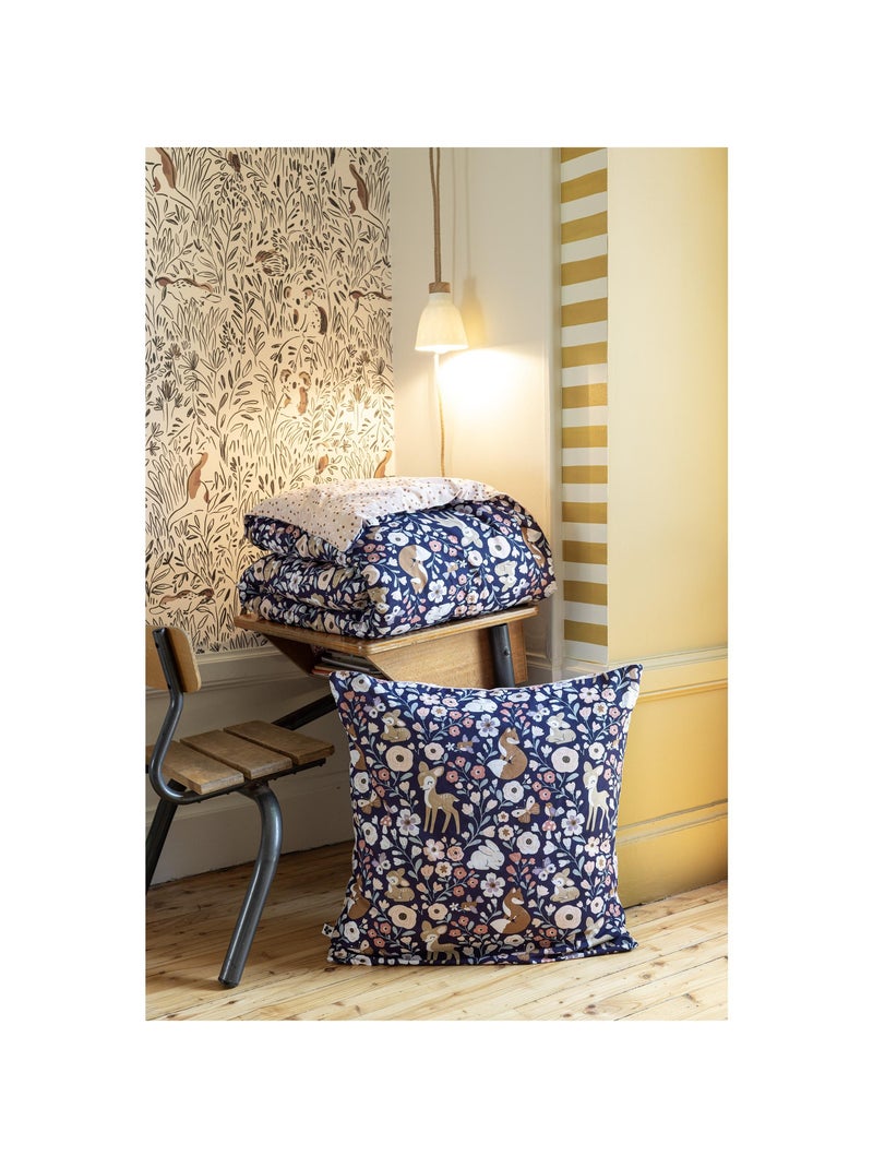 Housse de couette réversible coton 57 fils – Forêt Enchantée Rose - Kiabi
