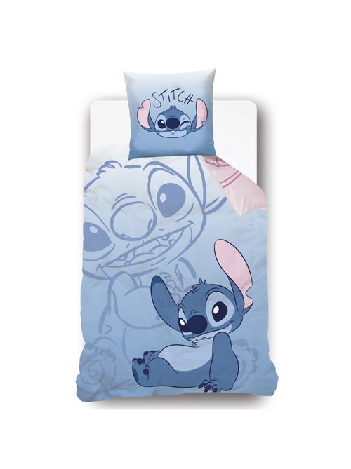 Housse de couette réversible Disney Angel et Stitch 140x200 cm - 100% Coton - Bleu/Rose - Kiabi