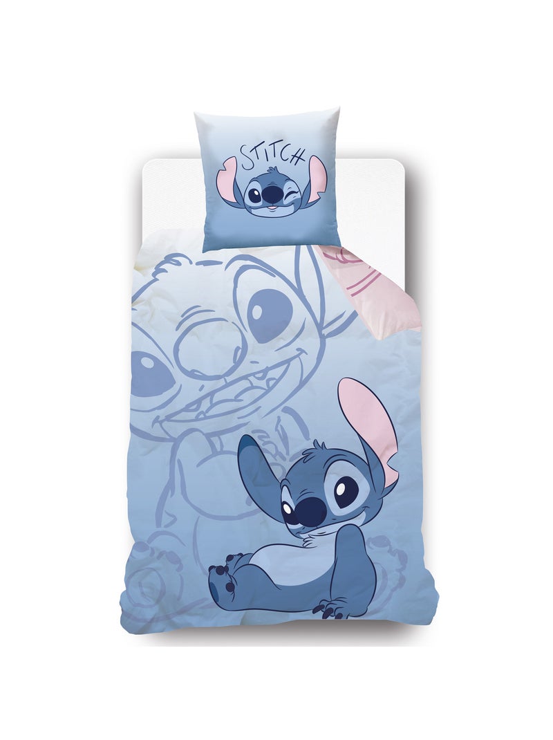 Housse de couette réversible Disney Angel et Stitch 140x200 cm - 100% Coton - Bleu/Rose Bleu - Kiabi