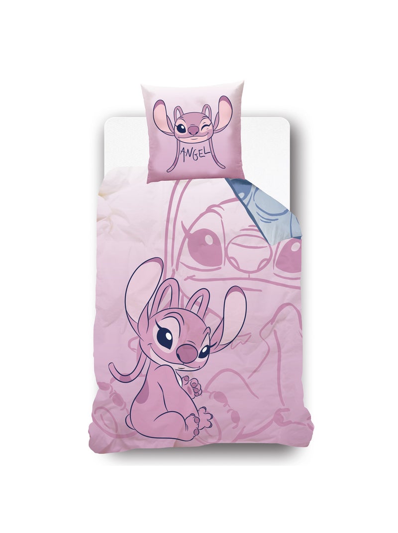 Housse de couette réversible Disney Angel et Stitch 140x200 cm - 100% Coton - Bleu/Rose Bleu - Kiabi