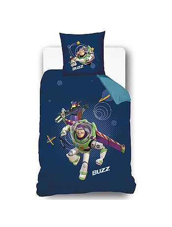 Housse de couette réversible Disney Toy Story Buzz et Woody 140x200 cm - 100% Coton - Bleu/Beige