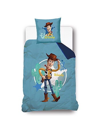 Housse de couette réversible Disney Toy Story Buzz et Woody 140x200 cm - 100% Coton - Bleu/Beige