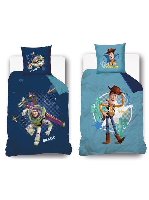 Housse de couette réversible Disney Toy Story Buzz et Woody 140x200 cm - 100% Coton - Bleu/Beige - Kiabi