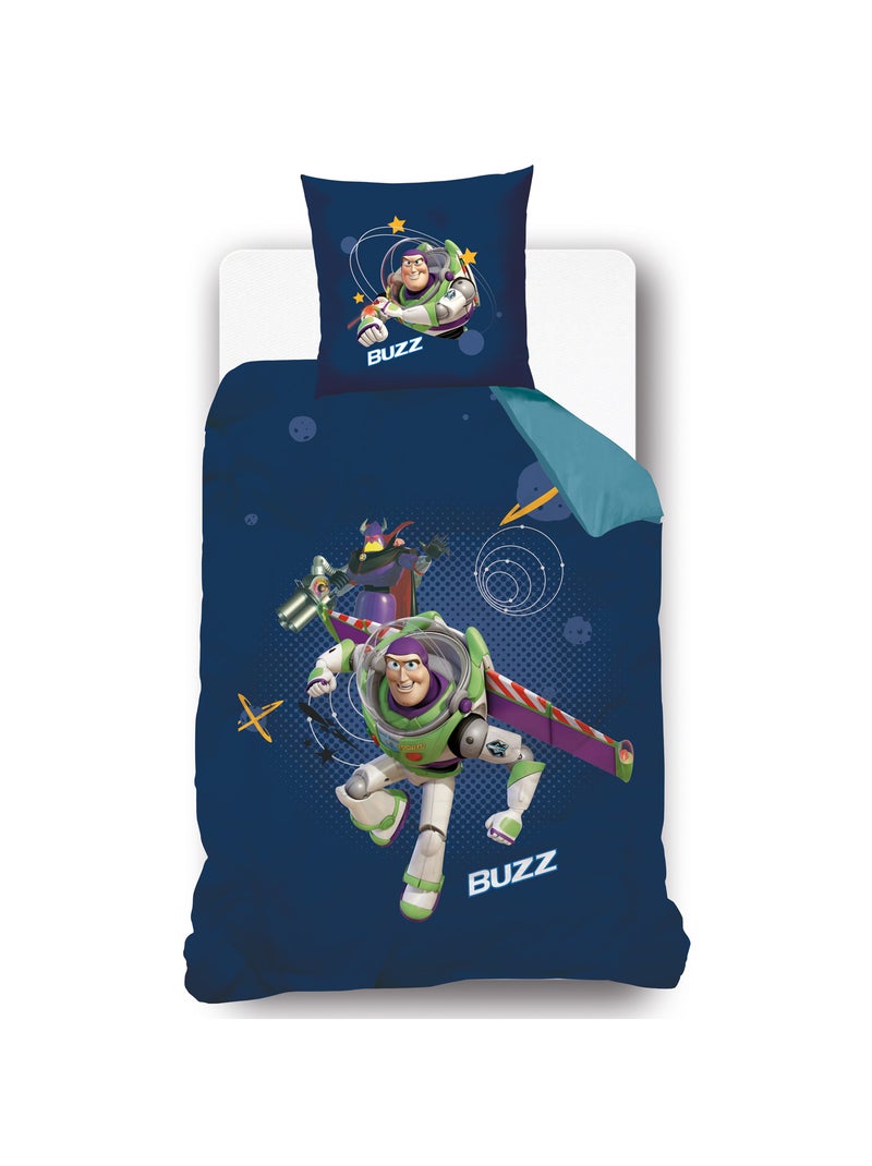 Housse de couette réversible Disney Toy Story Buzz et Woody 140x200 cm - 100% Coton - Bleu/Beige Bleu - Kiabi