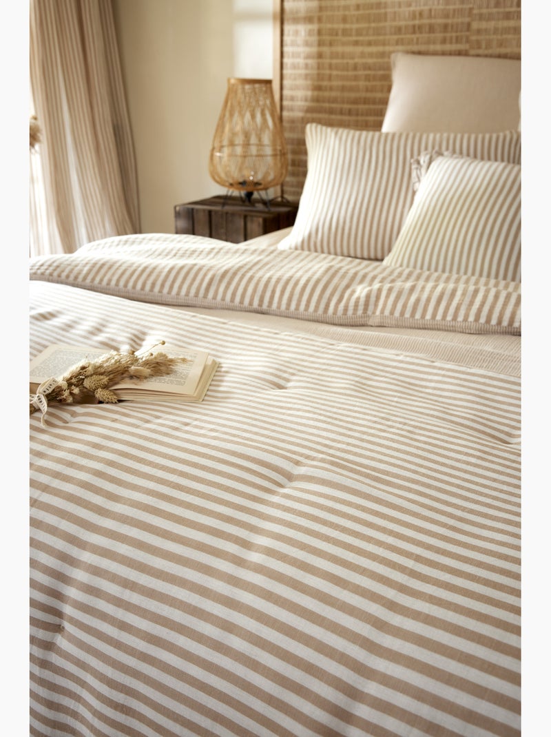 Housse de Couette Réversible Double Gaze de Coton 125 g/m² Livia Beige clair - Kiabi