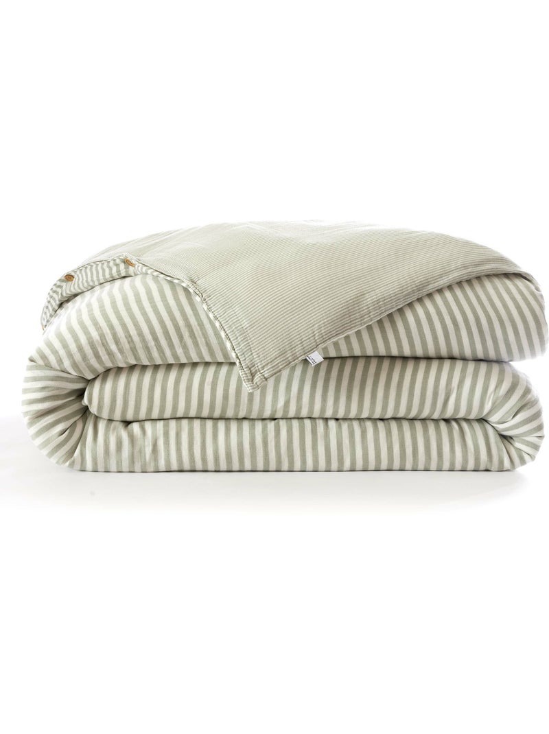 Housse de Couette Réversible Double Gaze de Coton 125 g/m² Livia Vert eucalyptus - Kiabi