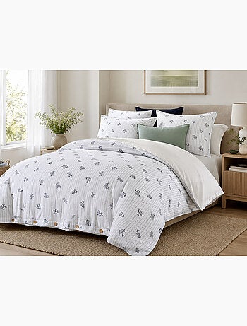 Housse de couette réversible double gaze de coton imprimée suzanne chantilly