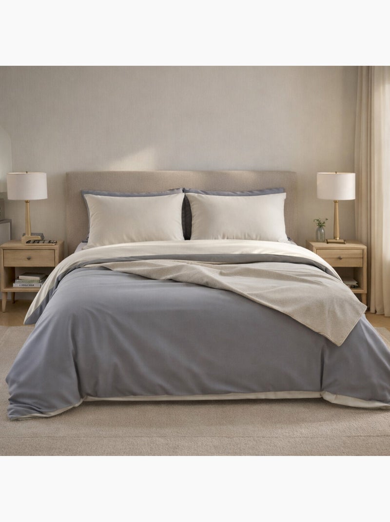 Housse de couette réversible en 100% percale de coton 70 fils Ecru - Kiabi