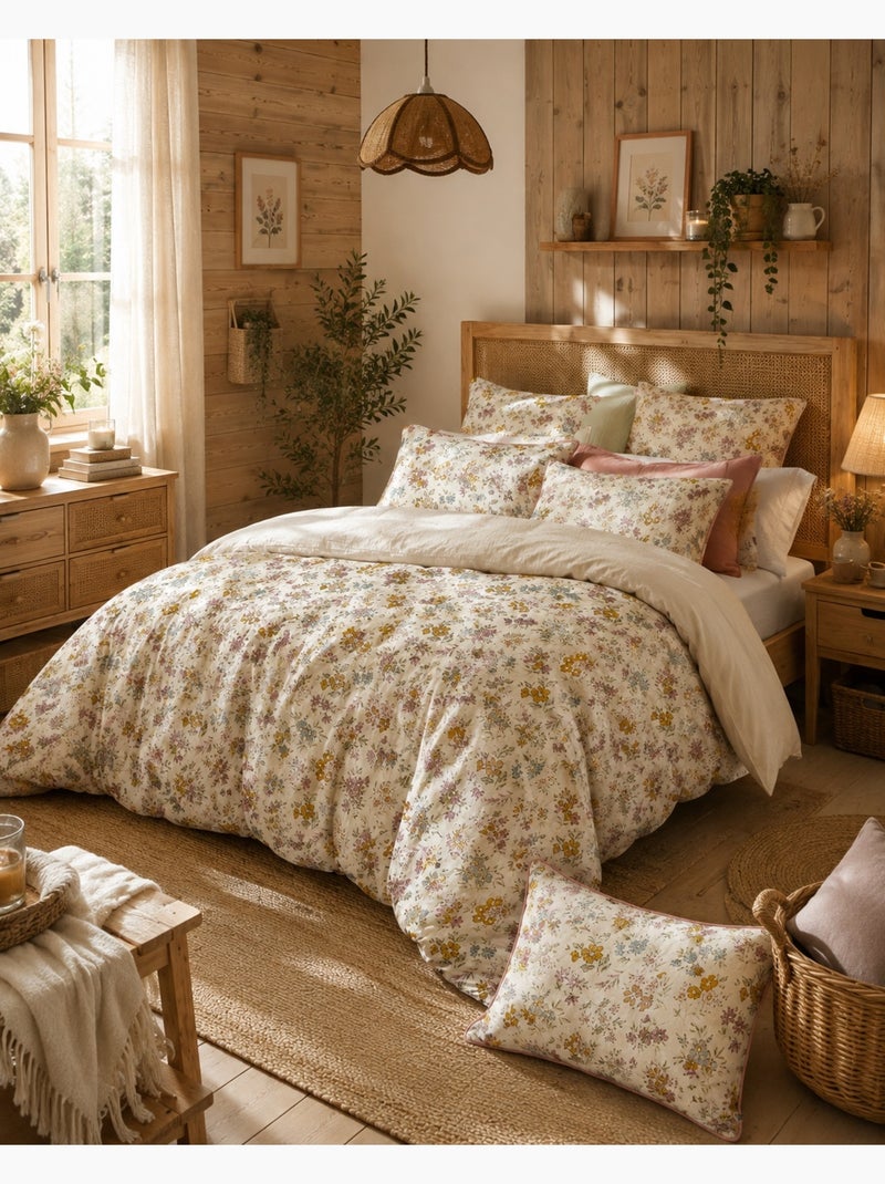 Housse de couette réversible en gaze de coton adèle Beige - Kiabi
