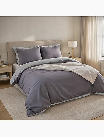 Housse de couette réversible en percale de coton uni gris - Mura