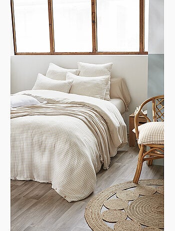 Housse de couette réversible – Gaze de coton tissée teintée – Carreaux vichy - VICKIE