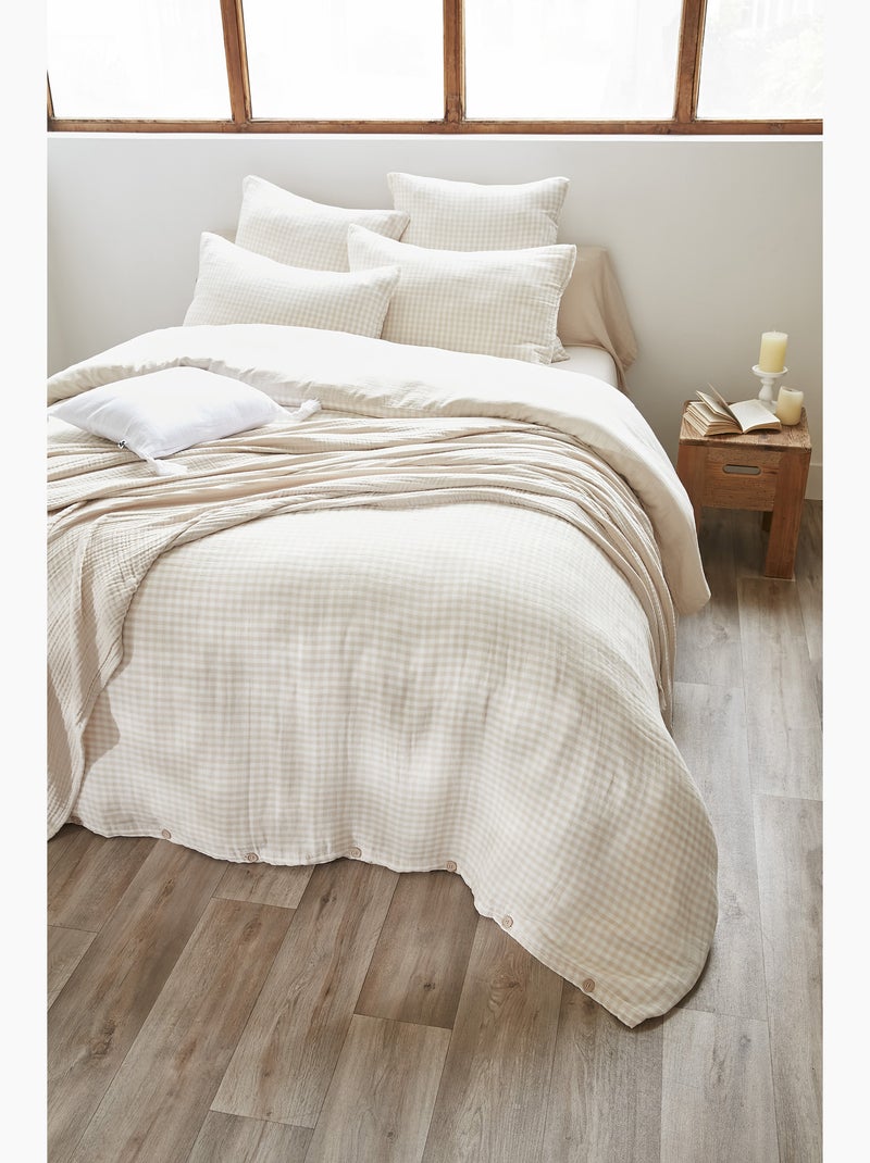 Housse de couette réversible – gaze de coton tissée teintée – carreaux vichy - vickie Beige Pampa - Kiabi