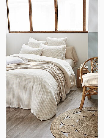 Housse de couette réversible – Gaze de coton tissée teintée – Carreaux vichy - VICKIE