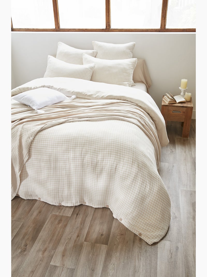 Housse de couette réversible – Gaze de coton tissée teintée – Carreaux vichy - VICKIE Beige - Kiabi